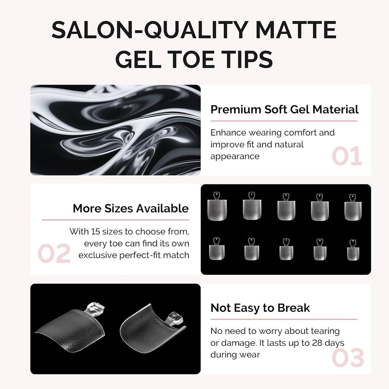 MelodySusie Full Cover Soft Gel Toe Nail Tips Short Square, 300 stuks transparante teennageltips.