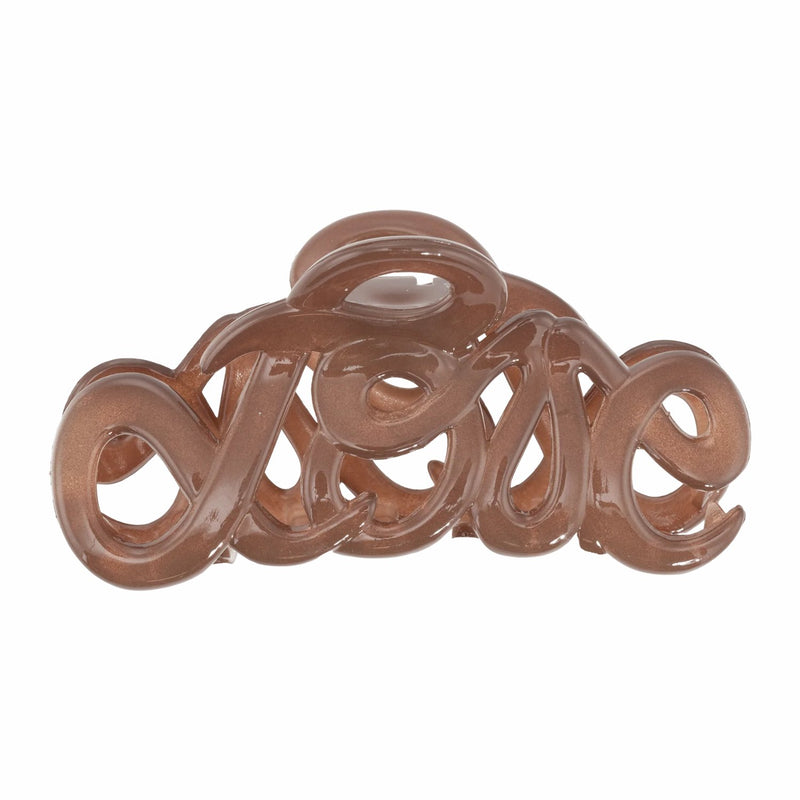 Bon Dep Love Claw Clip Caramel 8 Cm, haarklem in de vorm van het woord 'LOVE' in karamelbruin