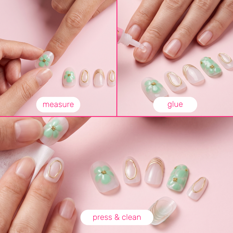 Boozyshop 24 pcs Press On Nails Gold Mint