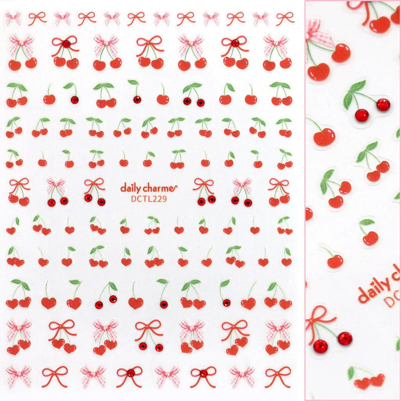 Daily Charme Valentine Bejeweled Nail Art Sticker Coquette Cherry