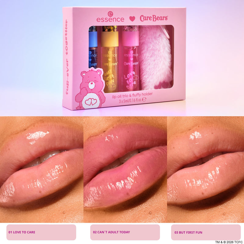 Essence Care Bears Lip Oil Trio & Fluffy Holder 01 Fur Ever Together
