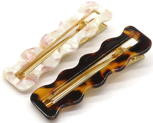 Hair Clip Set Brown Pink 2pcs