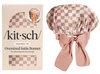 Adjustable Oversized Satin Bonnet Terracotta Checker