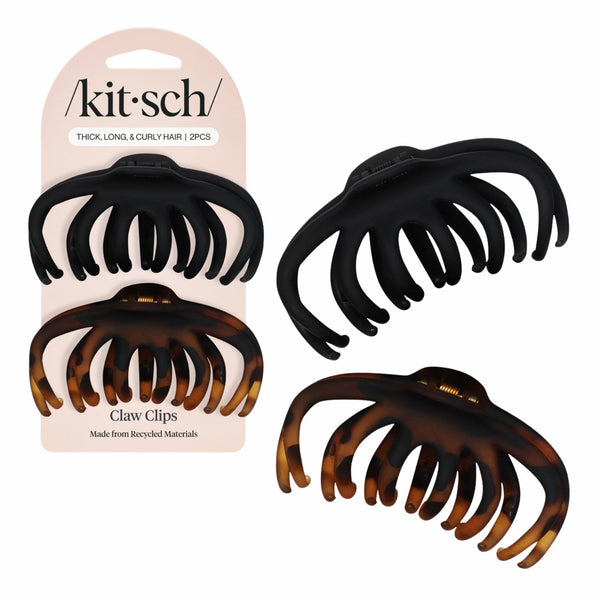 Kitsch Octopus Claw Clips 2pc Black & Tort, set van twee haarclips voor dik haar
