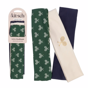 Recycled Fabric Active Headbands 3pc Set Cream Court Green & Navy Blue