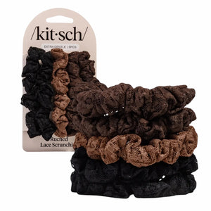 Ruched Lace Scrunchies Set Black Chocolate & Mocha
