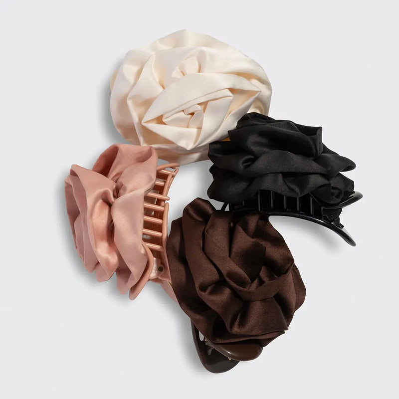 Kitsch Satin Rosette Flat Cloud Clip Cream