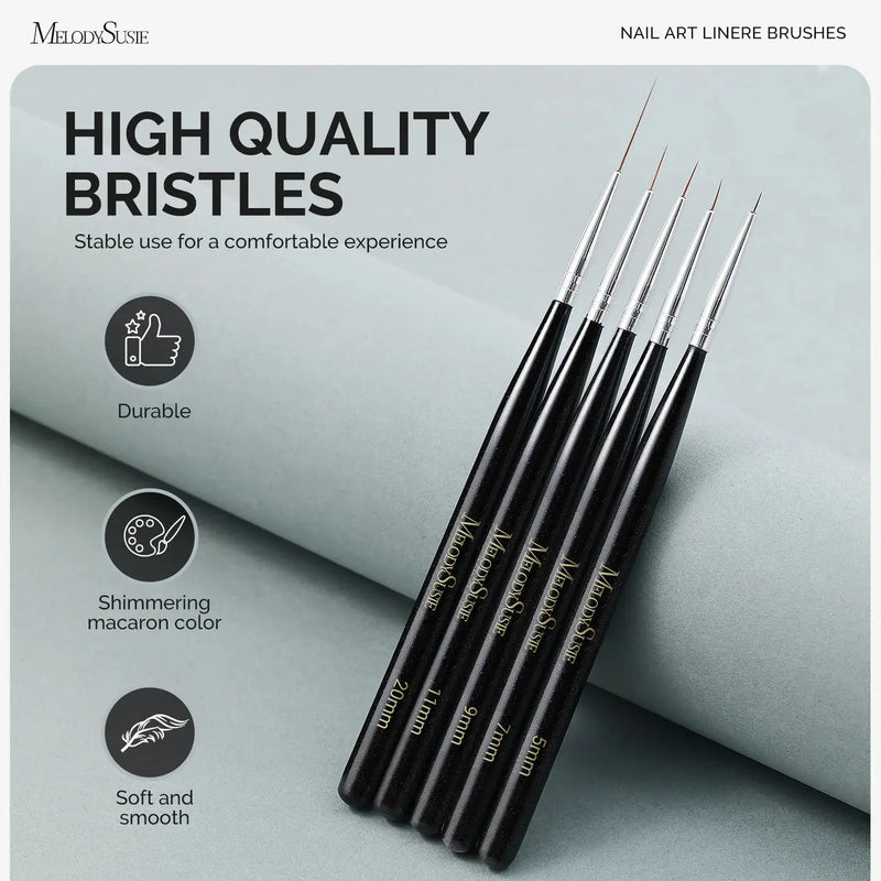 MelodySusie Nail Art Liner Brushes Black 5Pcs