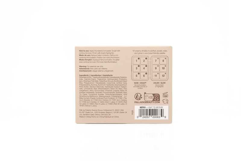 Palladio Beauty Multi Face Palette Light To Medium, crème gezichtspalette met 12 tinten