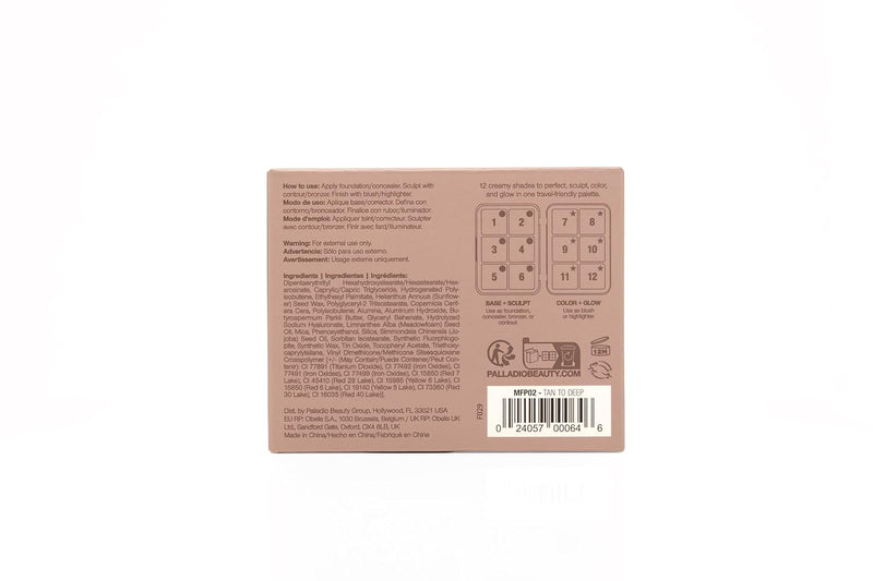 Palladio Beauty Multi Face Palette Tan To Deep, palette met 12 romige tinten voor het gezicht