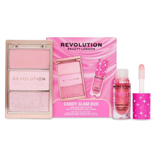 Revolution Candy Glam Duo, make-up set met lipgloss en highlighter palette