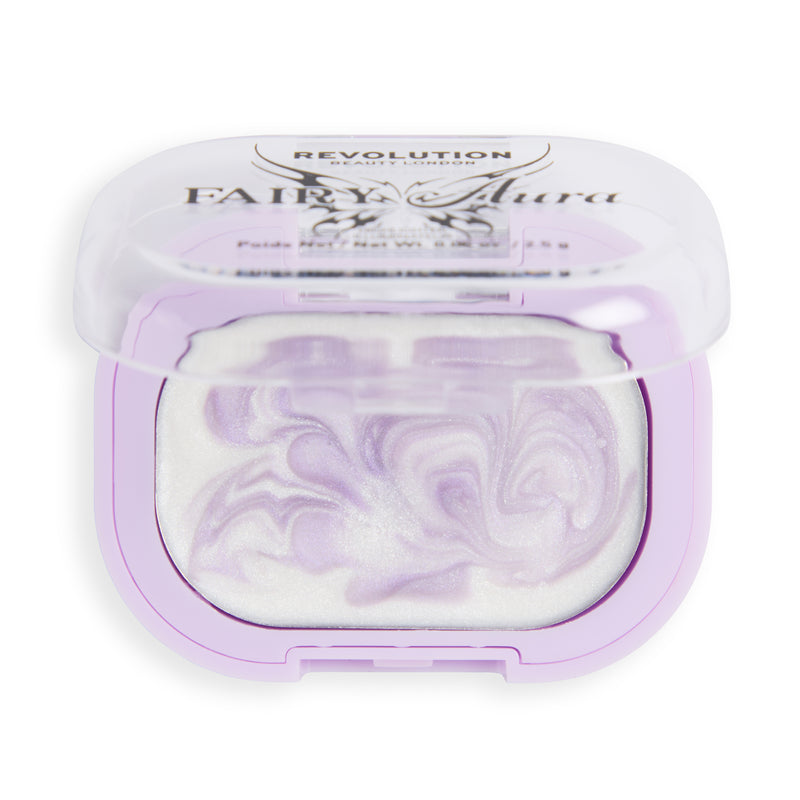 Geopende Fairy Aura Highlighter met gemarmerd wit en lila