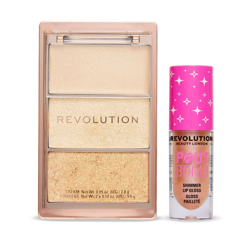 Revolution Golden Glam Duo, make-up set met lipgloss en highlighter palette