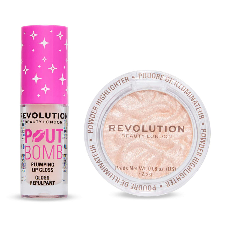 Revolution Shimmer Mini Duo, set met mini highlighter en plumping lipgloss