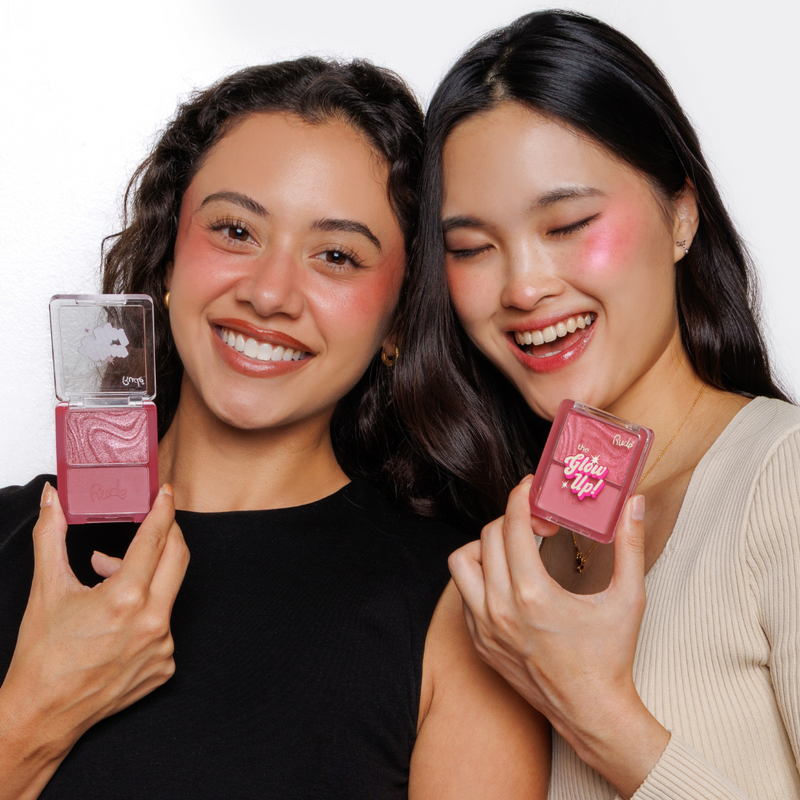 Rude Cosmetics The Glow Up! Matte & Shimmer Blush Duo Coral Gleam, 2-in-1 blush met matte en shimmer finish, foto 6 van 9