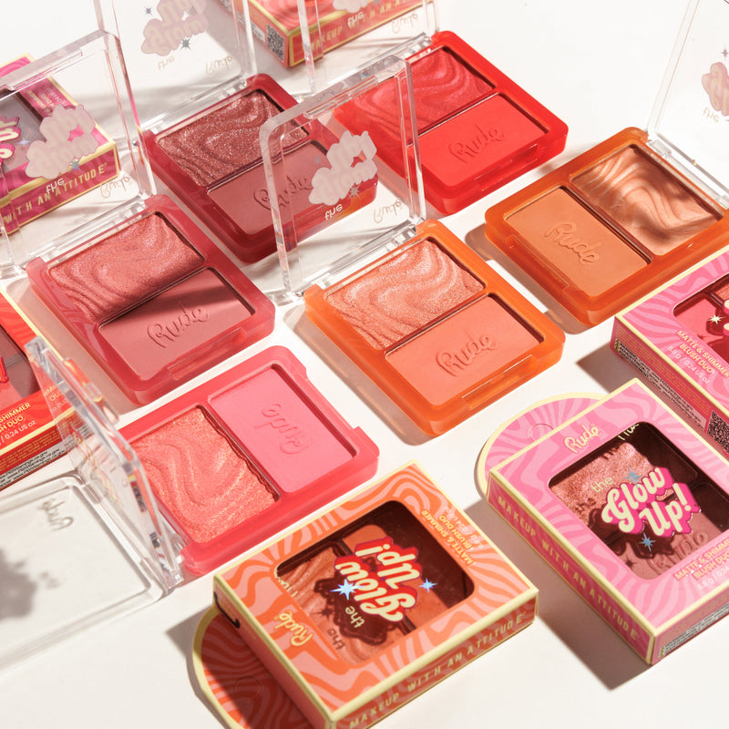 Rude Cosmetics The Glow Up! Matte & Shimmer Blush Duo Pink Aura, 2-in-1 blush duo, foto 8 van 9