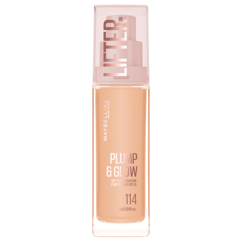 Maybelline Lifter Plump & Glow Foundation 114, huidverzorgende foundation met stralende finish