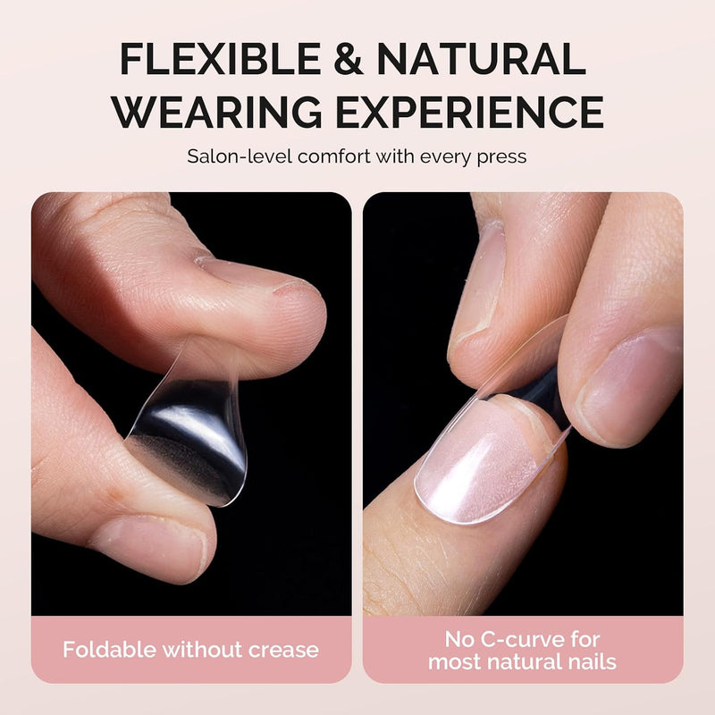 MelodySusie Full Cover Soft Gel Nail Tips Short Almond, set van 300 heldere nageltips in korte amandelvorm.