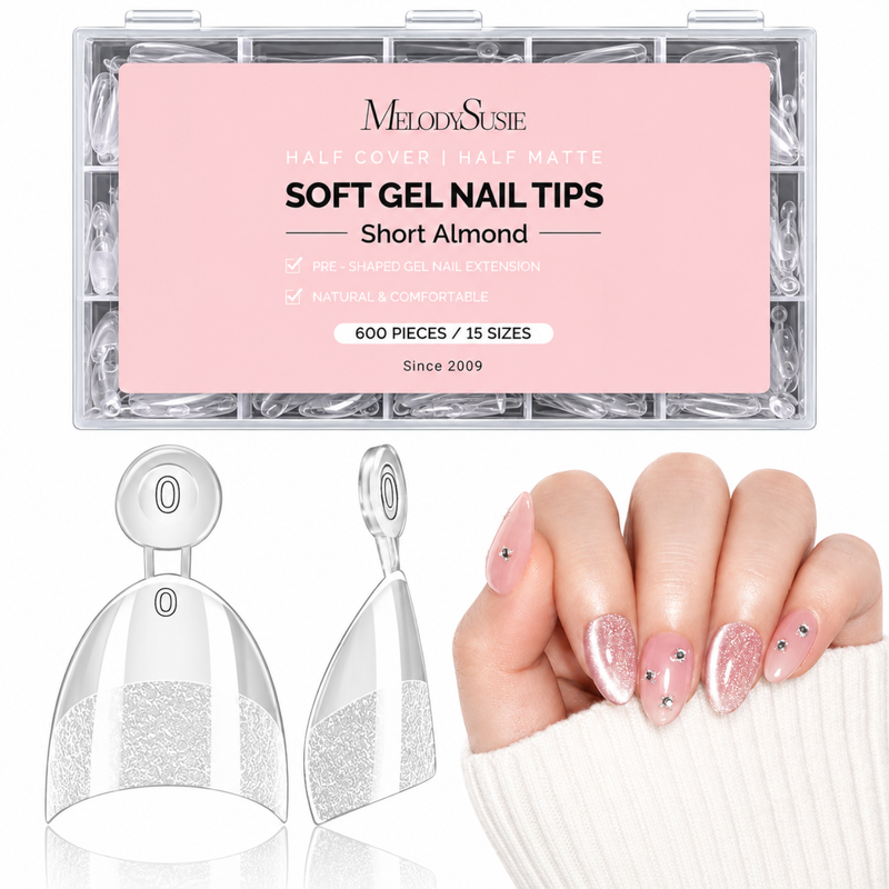 MelodySusie half cover nail tips short almond | Boozyshop