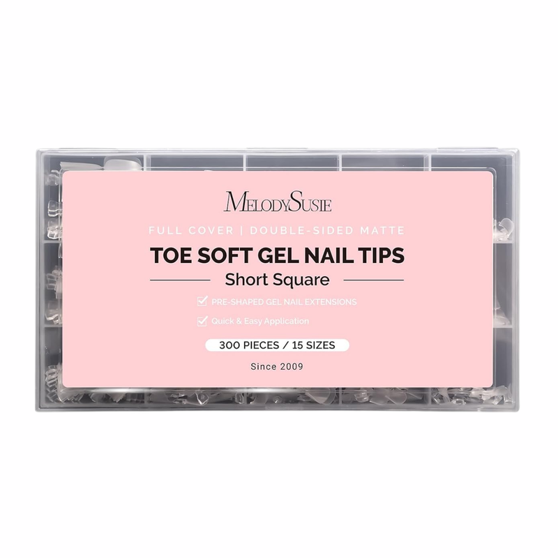 Heldere matte teennageltips in short square, 300 stuks in 15 maten
