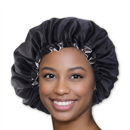 African Fabs Black/Grey Satin Hair Bonnet Reversable