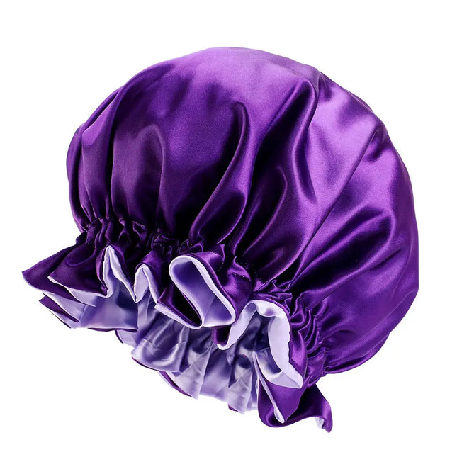 African Fabs Purple Satin Hair Bonnet Reversable