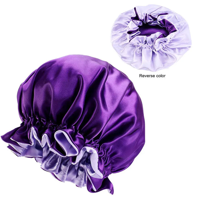 African Fabs Purple Satin Hair Bonnet Reversable