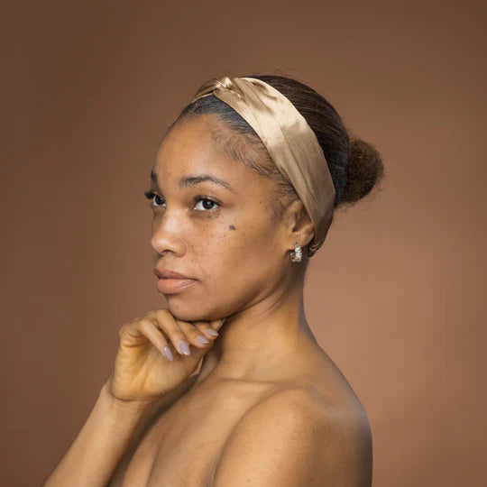 African Fabs Satin Headband With Twist Khaki