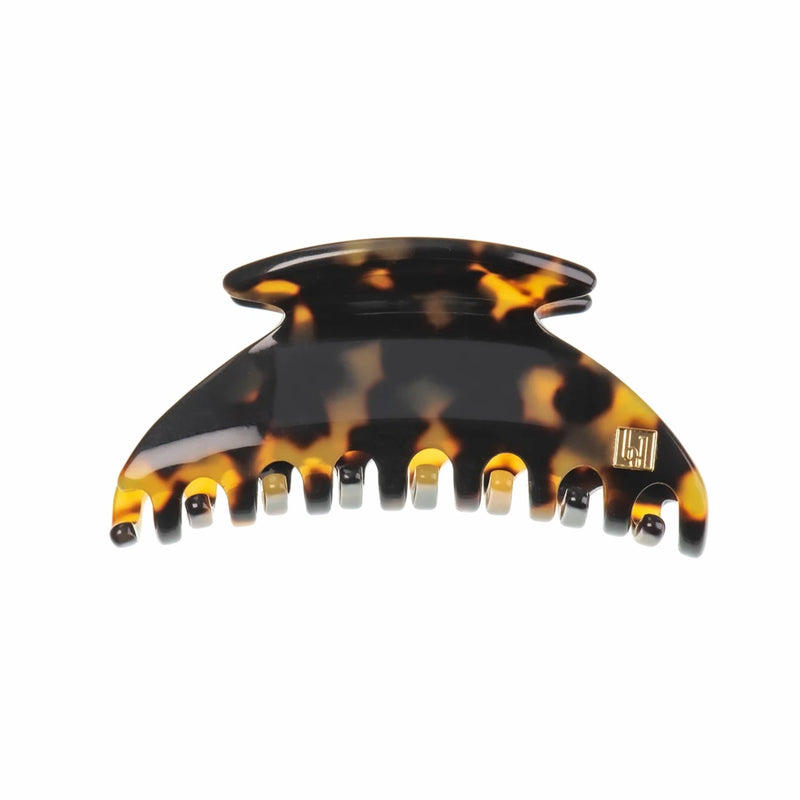 Bon Dep Claw Clip Horn 6.5 Cm, handgemaakte haarklem van acetaat met zwart en bruin design.