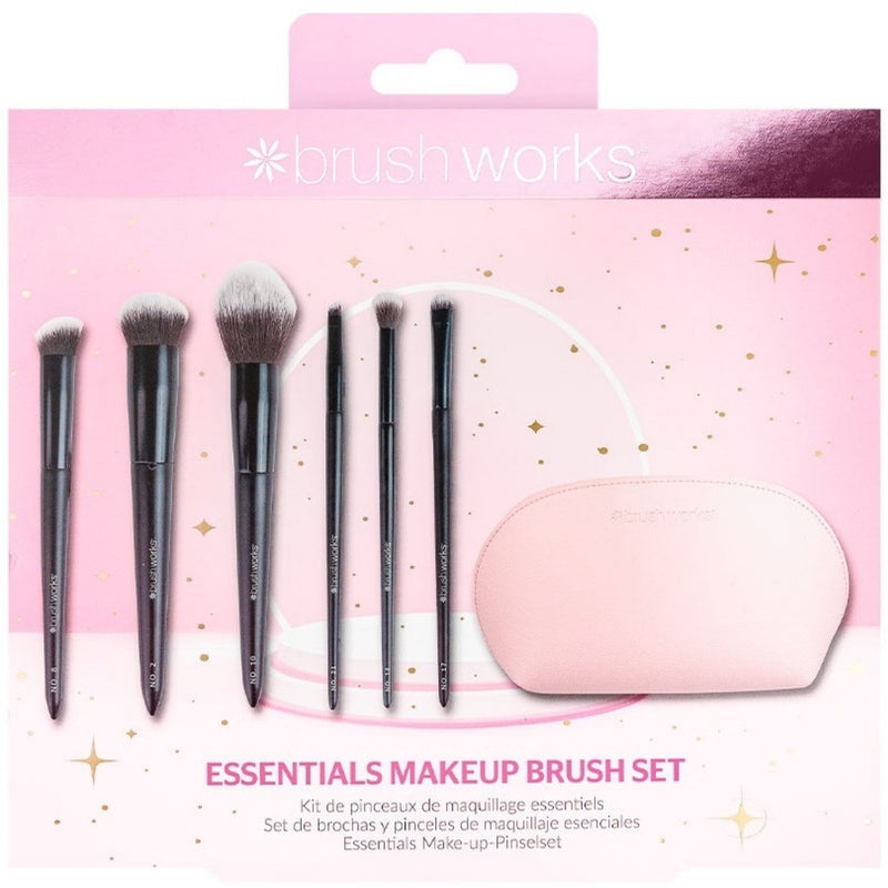 Brushworks Essentials Makeup Brush Set, complete set van zes make-up kwasten met etui