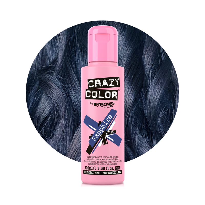 Crazy Color 72 Sapphire, semi-permanente diep inktblauwe haarverf