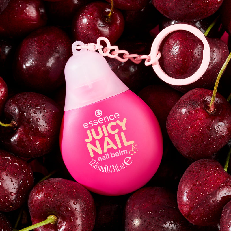 Essence Juicy NAIL Nail Balm 02, hydraterende nagelbalsem met kersengeur en sleutelhanger.