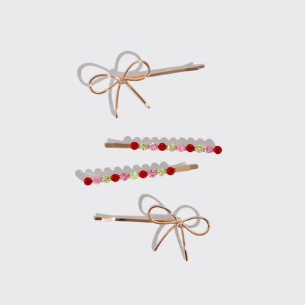 Kitsch Holiday Metal Gemstone & Bow Bobby Pins