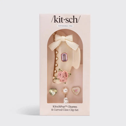 Kitsch KitschPop Charms & Curved Claw Clip Set Pearlized Cream