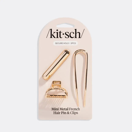 Kitsch Mini Metal French Hair Pin & Clips Set Gold