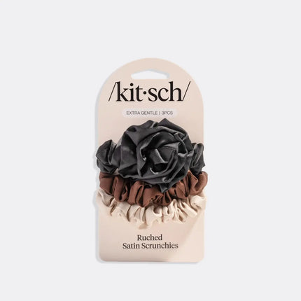 Kitsch Ruched Satin Scrunchies Set Black