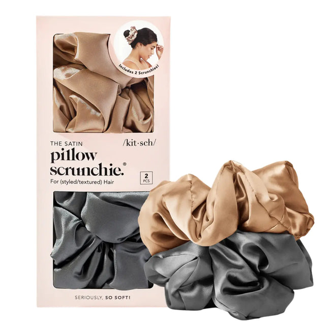 Kitsch Satin Sleep Pillow Scrunchies Charcoal/Gold