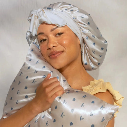 Kitsch Standard Satin Pillowcase Pearlized Cream & Coastal Blue