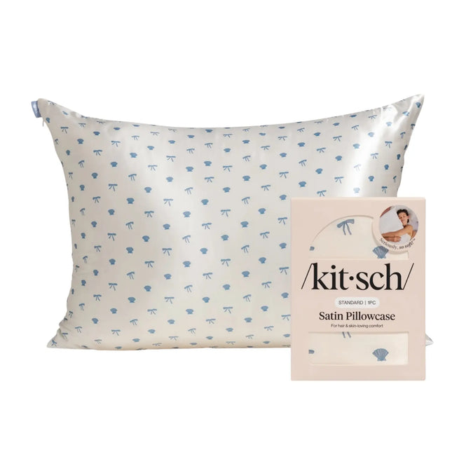 Kitsch Standard Satin Pillowcase Pearlized Cream & Coastal Blue
