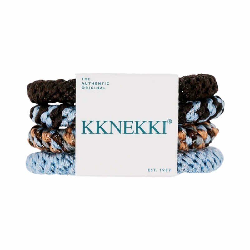 Kknekki Bundle 67, set van 4 haarelastiekjes in blauwe en zwarte kleuren