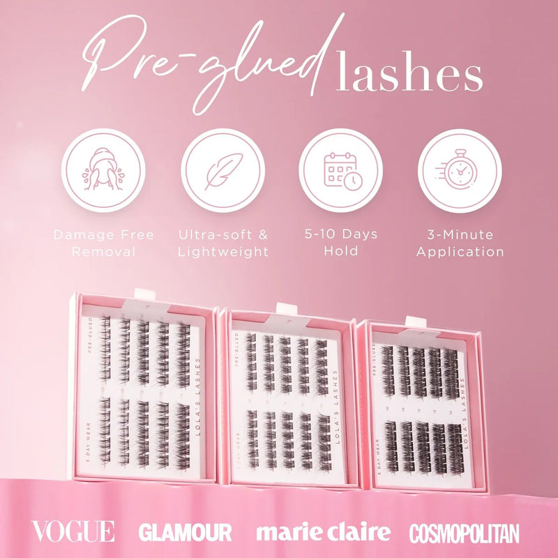 Lola's Lashes Pre-glued Lashes Bold Definition 14mm, voorgelijmde wimperclusters voor volume.