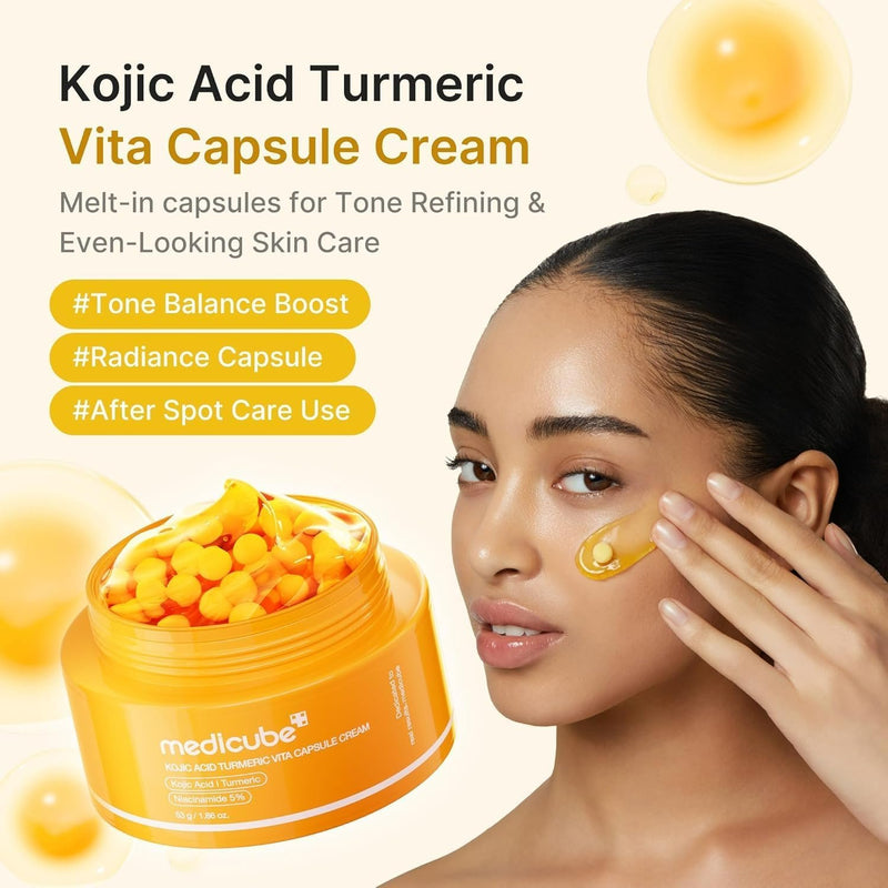 Medicube Kojic Acid Turmeric Vita Capsule Cream, gezichtscrème voor egale en stralende huid