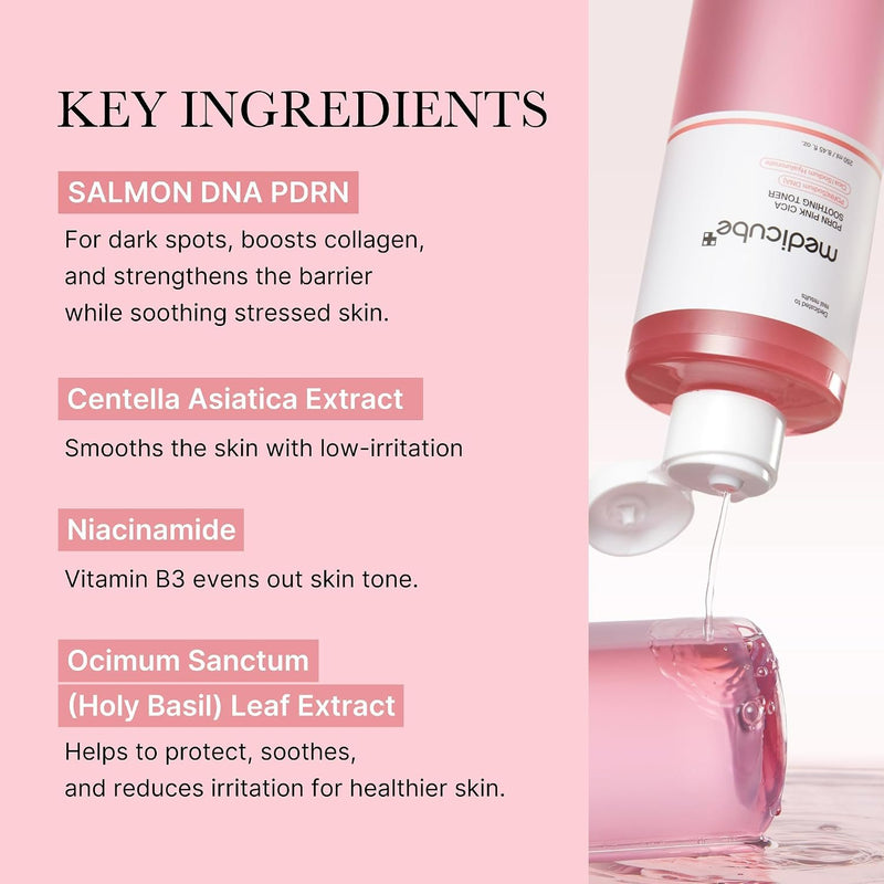 Medicube PDRN PINK CICA Soothing Toner, kalmerende en herstellende toner voor de huid.