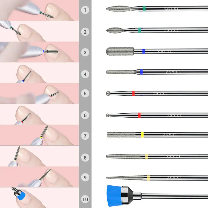 MelodySusie Diamond Cuticle Nail Drill Bits Set 10Pcs