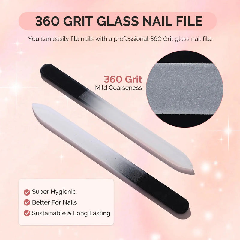 MelodySusie Double Sided 360 Grit Glass Nail File Set 4Pcs