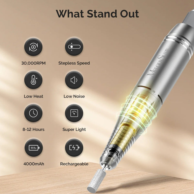 MelodySusie SC300F Clip On Rechargeable Nail Drill 30.000RPM White