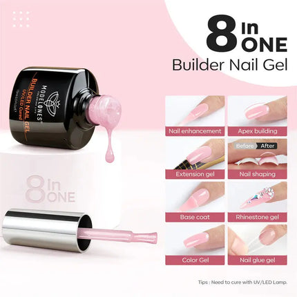 Modelones 8-in-1 Builder Nail Gel Nude Pink Glitter