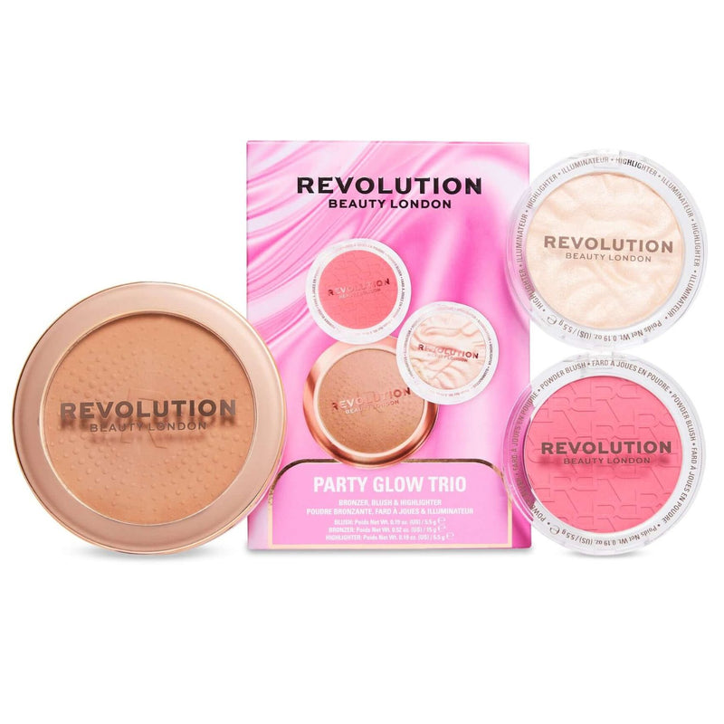 Revolution Party Glow Face Powder Trio, palette met blush, bronzer en highlighter