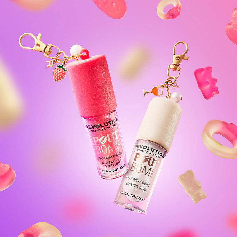 Revolution Pout Bomb Frosted Glaze, holografische shimmer lipgloss met perzikgeur, foto 2 van 4