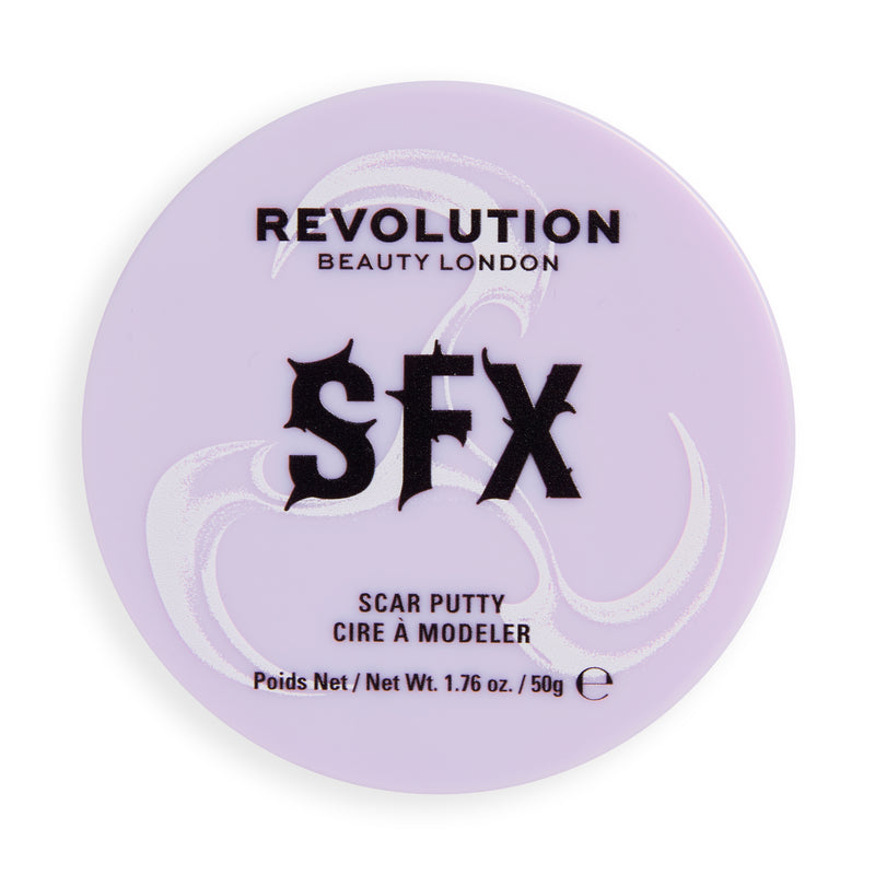 Lilac 50 g pot of SFX Scar Putty, top view